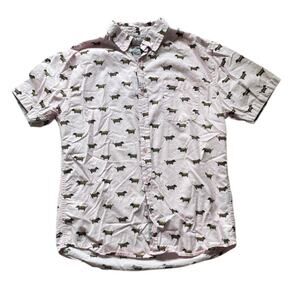 Mens Pink Casual Button Up Shirt Wiener Hot dogs Surf Size Med Blockcore Frat